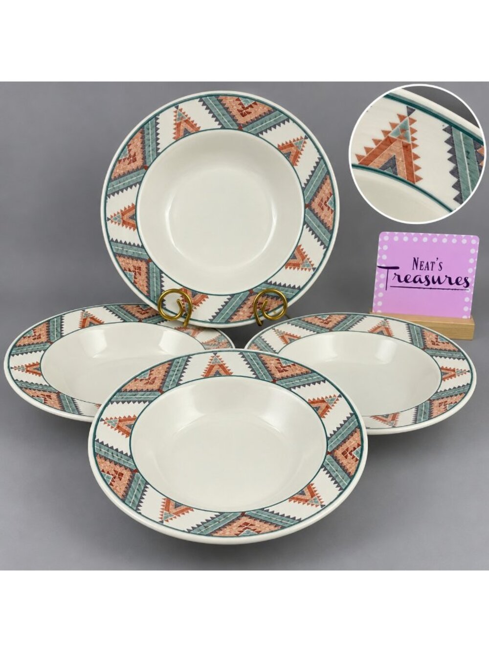 Mikasa Intaglio SANTA FE CAC24 Southwest Aztec Large Rim Soup Pasta Bowl Set 4